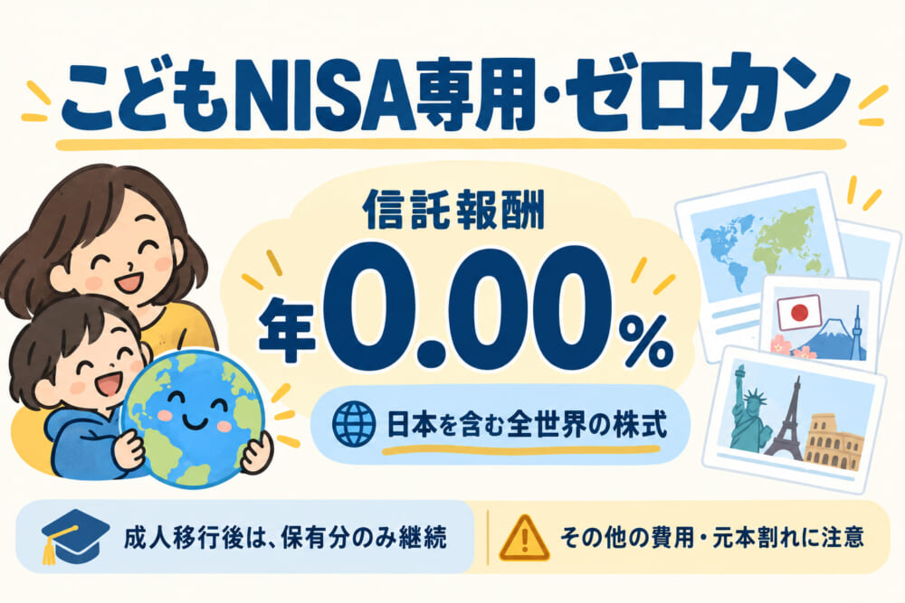 こどもNISA専用のゼロカン。信託報酬は年0.00%、日本を含む全世界株式に投資